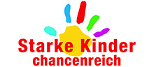 Logo Starke Kinder chancenreich - bunte Hand, wie von Kindern gemalt