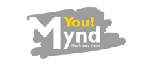 Logo You!Mynd - Mach was draus sieht so aus: You!Mynd – Mach was draus ist in gelber und weißer Schrift auf grauen Untergrund geschrieben.
